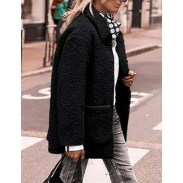 PRETTYGARDEN Women's Winter Faux Fur Coats Long Sleeve Lapel Button Down Pockets Fleece Sherpa Jacket Casual Trendy Outerwear (Black,Small)