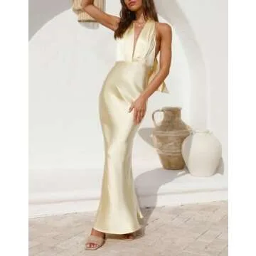 Trendy Summer Satin Halter Maxi Dress for Women 2025