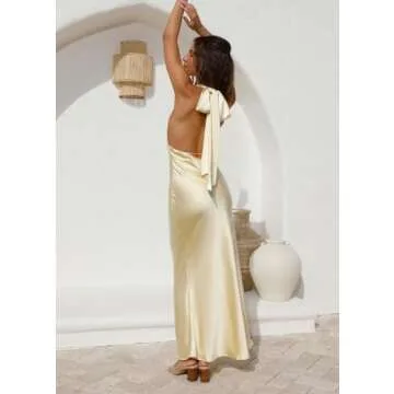 Trendy Summer Satin Halter Maxi Dress for Women 2025