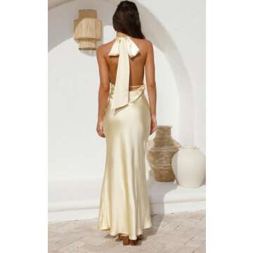 Trendy Summer Satin Halter Maxi Dress for Women 2025