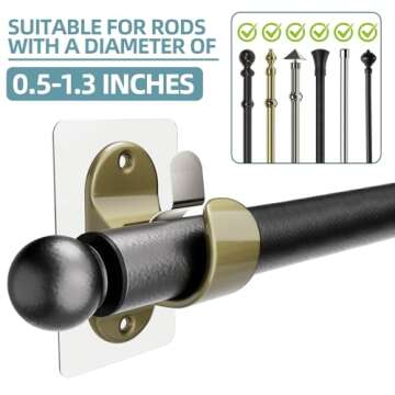 8 PCS Adhesive Curtain Rod Brackets, No Drilling Curtain Rod Holders for Max 1.3in Rods, 18lbs Retro...