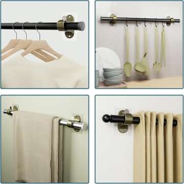 8 PCS Adhesive Curtain Rod Brackets, No Drilling Curtain Rod Holders for Max 1.3in Rods, 18lbs Retro Color Curtain Rod Hangers for Bathroom, Living Room, Kitchen