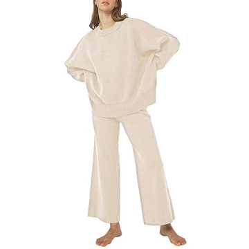 Pink Queen Women's 2 Piece Outfits Sweater Sets Knit Pullover Tops And Wide Leg Pants Loose Tracksuit Lounge Set