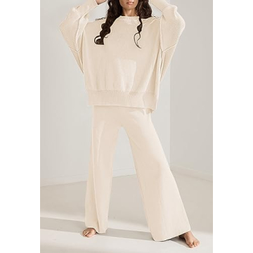 Pink Queen Women's 2 Piece Outfits Sweater Sets Knit Pullover Tops And Wide Leg Pants Loose Tracksuit Lounge Set