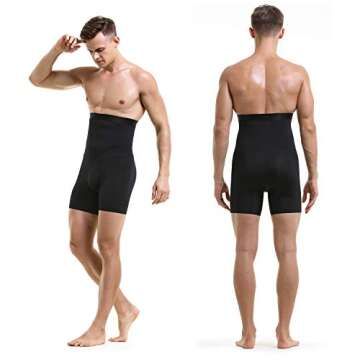 Ouruikia Men's Tummy Control Shapewear High Waist Body Shaper Slimming Underwear Shorts Belly Girdle Boxer Briefs with Fly