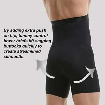 Ouruikia Men's Tummy Control Shapewear High Waist Body Shaper Slimming Underwear Shorts Belly Girdle Boxer Briefs with Fly