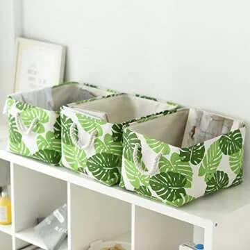 Tegance Storage Baskets Bins for Organizing, Foldable Sturdy Fabric Basket W/Handles, Large Rectangular Decorative Storage Basket for Shelves Nursery Closet Toy Blanket (3 Pack 15.7x11.8x8.3)…