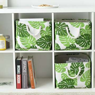 Tegance Storage Baskets Bins for Organizing, Foldable Sturdy Fabric Basket W/Handles, Large Rectangular Decorative Storage Basket for Shelves Nursery Closet Toy Blanket (3 Pack 15.7x11.8x8.3)…