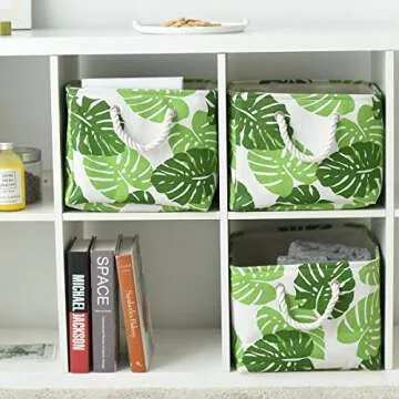 Tegance Storage Baskets Bins for Organizing, Foldable Sturdy Fabric Basket W/Handles, Large Rectangular Decorative Storage Basket for Shelves Nursery Closet Toy Blanket (3 Pack 15.7x11.8x8.3)…