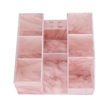 Eyelash Beauty Organizer, Acrylic Eyelash Grafting Tool Storage Beauty Tool W/Tweezers Holder Display Boxes for Home Eyelash Salon (Marble Pink)