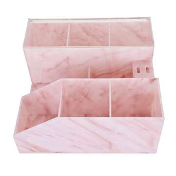 Eyelash Beauty Organizer, Acrylic Eyelash Grafting Tool Storage Beauty Tool W/Tweezers Holder Display Boxes for Home Eyelash Salon (Marble Pink)