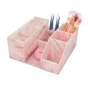 Eyelash Beauty Organizer, Acrylic Eyelash Grafting Tool Storage Beauty Tool W/Tweezers Holder Display Boxes for Home Eyelash Salon (Marble Pink)