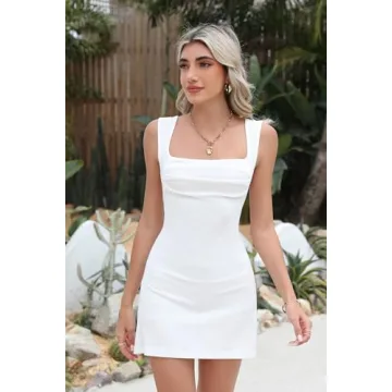 Balimtoy Women's Square Neck Bodycon Mini Dress for Summer