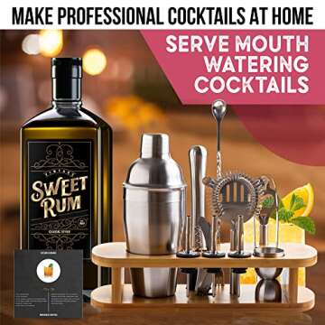 Cocktail Shaker Set: 12-PC Drink Shakers with Bamboo Stand - Ultimate Home Bar Kit & Martini Shaker Set - Cocktail Mixer, Bartender Kit, Bar Tools - Cresimo Cocktail Set