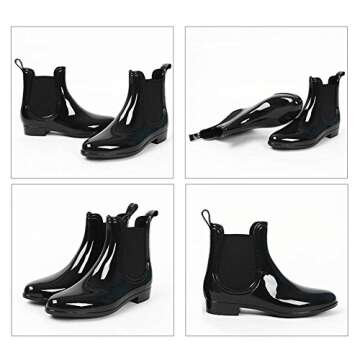 SAGUARO Womens Wellington Ankle Boots Ladies Wellies Rain Boots Chelsea Shoes, Black 7.5