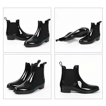 SAGUARO Womens Wellington Ankle Boots Ladies Wellies Rain Boots Chelsea Shoes, Black 7.5