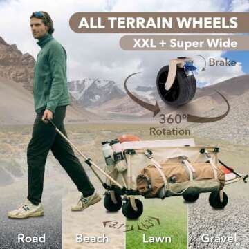 200L Collapsible Folding Beach Wagon |Heavy Duty Utility Cart Extender |Supports 225lbs |All-Terrain...