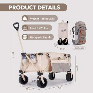 Heavy Duty 200L Collapsible Beach Wagon with Big Wheels