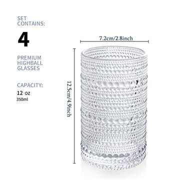 POLIDREAM Hobnail Drinking Glasses Set of 4, Art Deco Vintage Glassware, 12 oz Tall Crystal Tumblers...