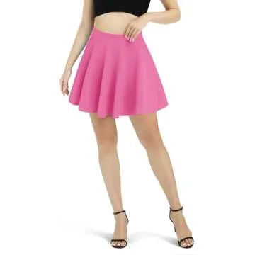 Urban CoCo Women's Basic Versatile Stretchy Flared Casual Mini Skater Skirt (XS, Rose)