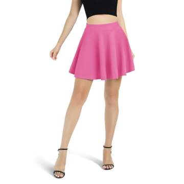 Urban CoCo Women's Basic Versatile Stretchy Flared Casual Mini Skater Skirt (XS, Rose)