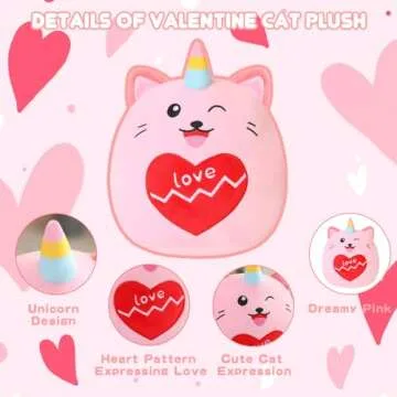 Finebee Cat Plush Lovely Unicorn Cat Stuffed Animal Toy Soft Kitty Plush Pillows Cartoon Cat Plushie...