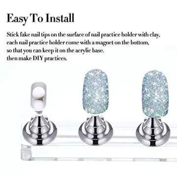2 Set Acrylic Nail Art Practice Stands Magnetic Nail Tips Holders Training Fingernail Display Stands DIY Crystal Holders and 96 Pieces White Reusable Adhesive Putty(Silver)