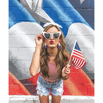 American Flag Zinc Earrings 4th of July Earrings for Women Beaded Heart Star Flag Dangle Drop Earrings Handmade Independence Day Patriotic Earrings Holiday Gifts (Letter)