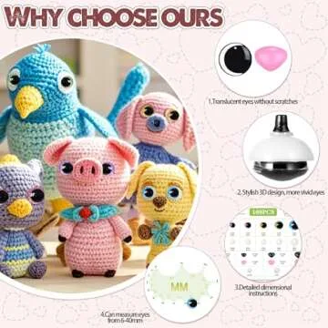MUCUNNIA 160 pcs Safety Eyes for Crocheting 12-35mm 3D Moon Safety Eyes and Noses for Amigurumi with Washers Large Plastic Crochet Eyes Doll Craft Eyes for Plush Stuffed Animals Toy Making Supplies