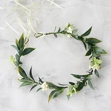 DDazzling Floral Crown Green Leaf Headband for Women Girls