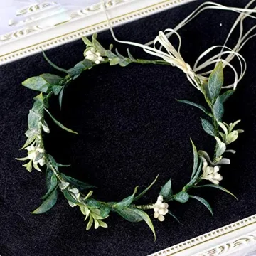 DDazzling Floral Crown Green Leaf Headband for Women Girls