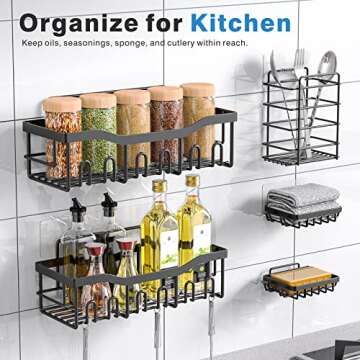Shower Caddy 5 Pack,Adhesive Shower Organizer for Bathroom Storage&Home Decor&Kitchen,No Drilling,Large Capacity,Rustproof Stainless Steel Bathroom Organizer,Shower Shelves for Inside Shower-Standard