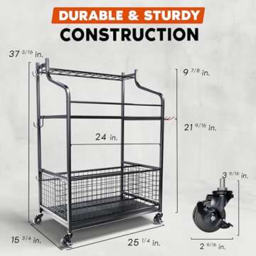 IDZO 2-Tier Garden Tool Organizer for Garage, 85 Lbs Capacity Garden Tool Rack with 2 Lockable Wheel...