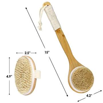 Dry Brush Bath Body Brush with Natural Bristle Shower Brush for Exfoliating Skin, Stimulating Blood Circulation, Massaging The Skin and Improving Skin Health, Set of 2, with 2 Wall Hook