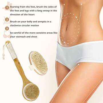 Dry Brush Bath Body Brush with Natural Bristle Shower Brush for Exfoliating Skin, Stimulating Blood Circulation, Massaging The Skin and Improving Skin Health, Set of 2, with 2 Wall Hook