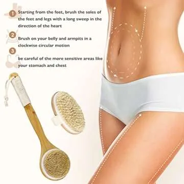 Dry Brush Bath Body Brush with Natural Bristle Shower Brush for Exfoliating Skin, Stimulating Blood Circulation, Massaging The Skin and Improving Skin Health, Set of 2, with 2 Wall Hook