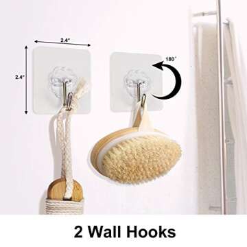 Dry Brush Bath Body Brush with Natural Bristle Shower Brush for Exfoliating Skin, Stimulating Blood Circulation, Massaging The Skin and Improving Skin Health, Set of 2, with 2 Wall Hook