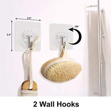 Dry Brush Bath Body Brush with Natural Bristle Shower Brush for Exfoliating Skin, Stimulating Blood Circulation, Massaging The Skin and Improving Skin Health, Set of 2, with 2 Wall Hook