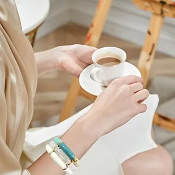 GOOJIDS Bamboo Tube Bangles Bracelet Chunky Curved Stacking Clear Acrylic Colorful Beads Stretchable Friendship Gold Bracelets Gift For Women (Q-Blue 3pcs set)