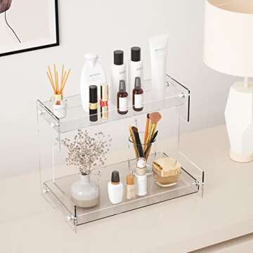 Bathroom Counter Organizer Countertop 2 Tier Storage Acrylic Corner Makeup Organizer for Perfume Sta...