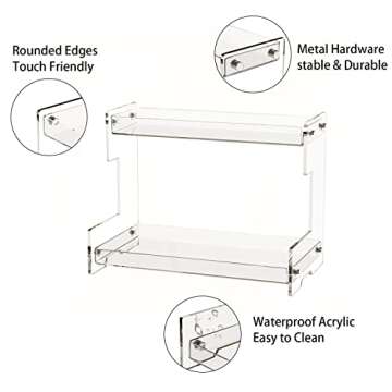 Bathroom Counter Organizer Countertop 2 Tier Storage Acrylic Corner Makeup Organizer for Perfume Stand, Vanity Holder, Dresser Tray, Spice Rack, Skincare, Coffee Bar, Room Decor (Clear)