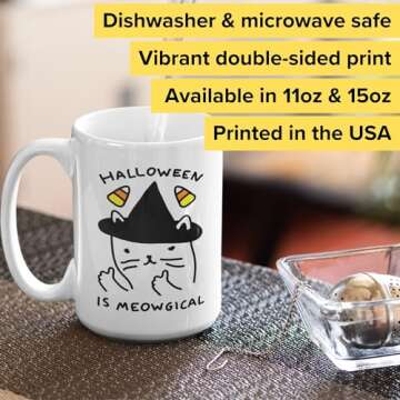 LookHUMAN Halloween Is Meowgical White 15 Ounce Ceramic Coffee Mug