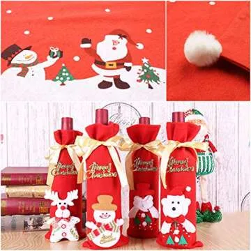 LeaderPro 6PCS Christmas Chair Cover 2PCS Wine Bottle Cover Santa Hat Chair Covers Red Back Decoration Christmas Festive Home Dinner Table Kitchen Party Decor