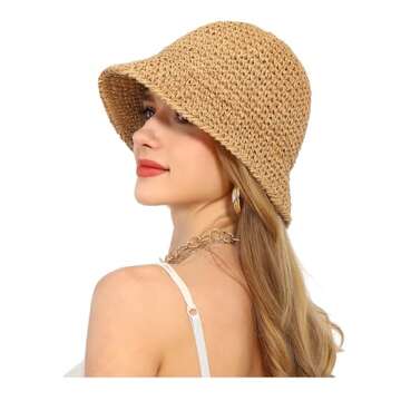 Rulala Fancy Womens Sun Hat Handmade Straw Bucket UV Protection Wide Brim Packable Travel Summer Cap...
