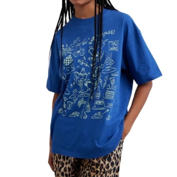 Muineobuka Women Y2K Fruit Graphic Tees Oversized Short Sleeve Crewneck Loose T Shirts Summer Aesthe...