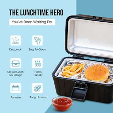 ZONETECH Heating Lunch Box - Premium Quality Electric Insulated Lunch Box Food Warmer Perfect for Picnics, Travelling, and On-site Lunch Break