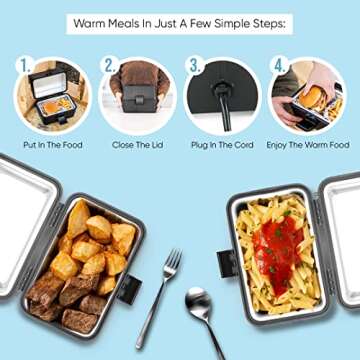 ZONETECH Heating Lunch Box - Premium Quality Electric Insulated Lunch Box Food Warmer Perfect for Picnics, Travelling, and On-site Lunch Break
