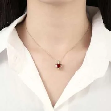 January Birthstone Necklace for Women, 14K Gold Plated Diamond Necklaces for Women, Red Garnet Neckl...