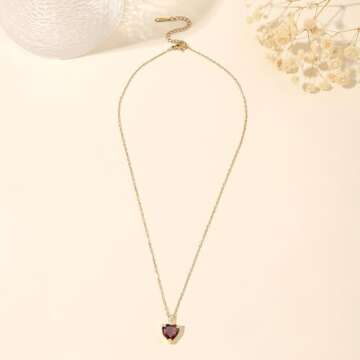 January Birthstone Necklace for Women, 14K Gold Plated Diamond Necklaces for Women, Red Garnet Necklaces for Women, Heart Birthstone Necklace for Women, Red Heart Necklaces for Women