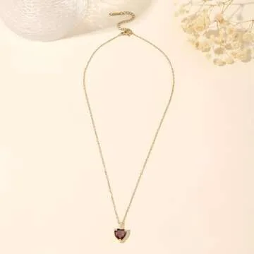 January Birthstone Necklace for Women, 14K Gold Plated Diamond Necklaces for Women, Red Garnet Necklaces for Women, Heart Birthstone Necklace for Women, Red Heart Necklaces for Women